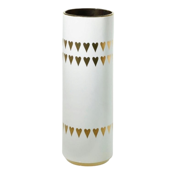 Spade Cylinder White Gold Hearts Ceramic Vase 12in‎ Tall - Picture 1 of 12